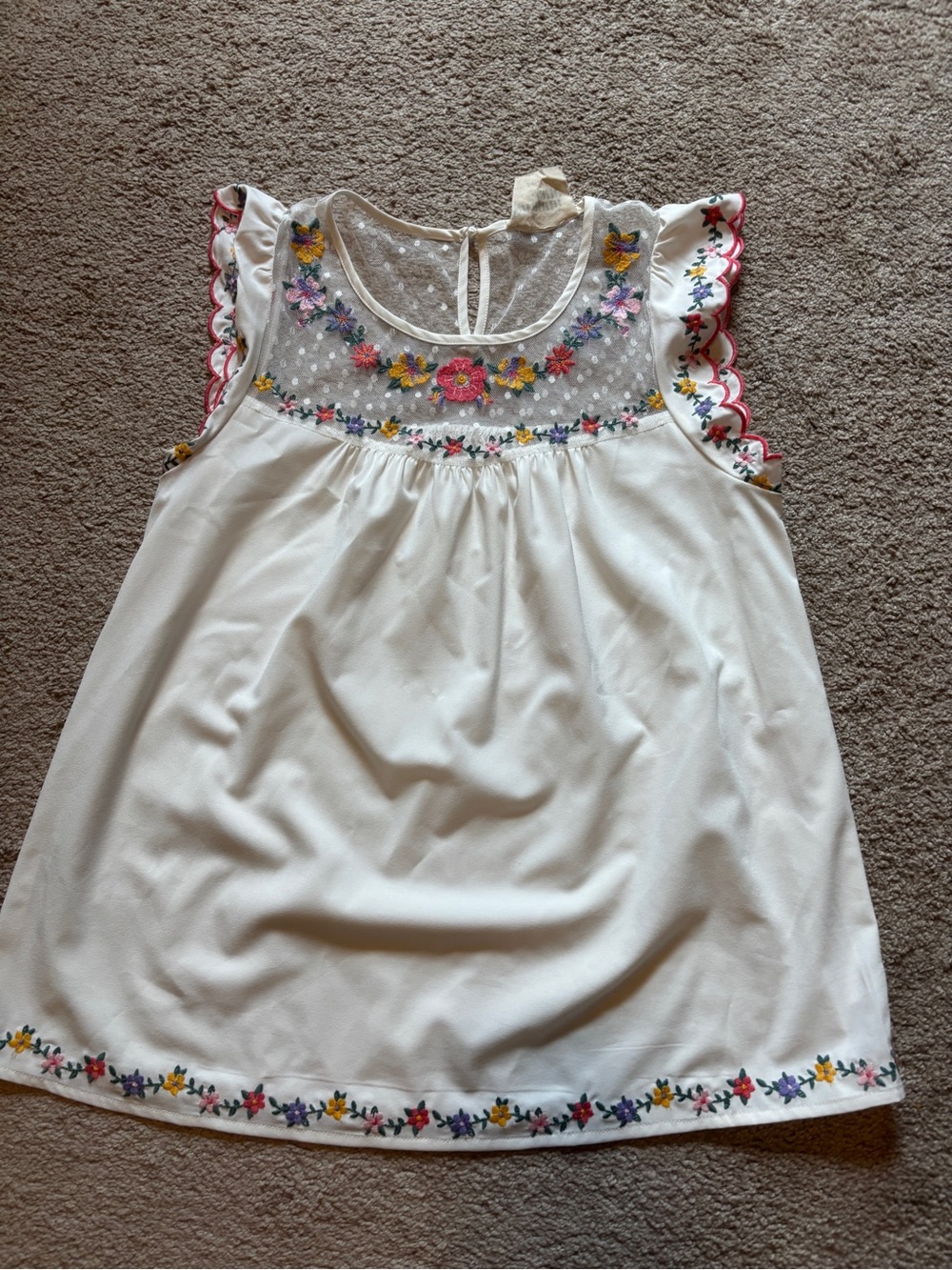Savanna Jane White Floral Embroidered Tank with Multicolor Accents